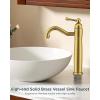 imageFORIOUS Farmhouse Antique Brass Bathroom Faucet Brushed Gold  Single Handle One Hole Vessel Sink Faucet with 360 Swivel amp PopUp Drain