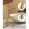 imageFORIOUS Farmhouse Antique Brass Bathroom Faucet Brushed Gold  Single Handle One Hole Vessel Sink Faucet with 360 Swivel amp PopUp Drain