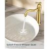 imageFORIOUS Farmhouse Antique Brass Bathroom Faucet Brushed Gold  Single Handle One Hole Vessel Sink Faucet with 360 Swivel amp PopUp Drain