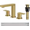 imageFORIOUS Matte Black Bathroom Faucets 3 Hole 8 Inch Widespread Bathroom Sink Faucet with Popup Drain and cUPC Supply Lines for Basin Vanity Laundry Room and RestroomBrushed Gold