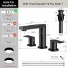 imageFORIOUS Matte Black Bathroom Faucets 3 Hole 8 Inch Widespread Bathroom Sink Faucet with Popup Drain and cUPC Supply Lines for Basin Vanity Laundry Room and RestroomMatte Black