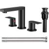 imageFORIOUS Matte Black Bathroom Faucets 3 Hole 8 Inch Widespread Bathroom Sink Faucet with Popup Drain and cUPC Supply Lines for Basin Vanity Laundry Room and RestroomMatte Black