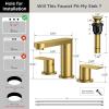 imageFORIOUS Matte Black Bathroom Faucets 3 Hole 8 Inch Widespread Bathroom Sink Faucet with Popup Drain and cUPC Supply Lines for Basin Vanity Laundry Room and RestroomBrushed Gold