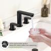 imageFORIOUS Matte Black Bathroom Faucets 3 Hole 8 Inch Widespread Bathroom Sink Faucet with Popup Drain and cUPC Supply Lines for Basin Vanity Laundry Room and RestroomMatte Black