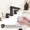 imageFORIOUS Matte Black Bathroom Faucets 3 Hole 8 Inch Widespread Bathroom Sink Faucet with Popup Drain and cUPC Supply Lines for Basin Vanity Laundry Room and RestroomMatte Black