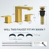 imageFORIOUS Matte Black Bathroom Faucets 3 Hole 8 Inch Widespread Bathroom Sink Faucet with Popup Drain and cUPC Supply Lines for Basin Vanity Laundry Room and RestroomBrushed Gold