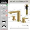 imageFORIOUS Matte Black Bathroom Faucets 3 Hole 8 Inch Widespread Bathroom Sink Faucet with Popup Drain and cUPC Supply Lines for Basin Vanity Laundry Room and RestroomBrushed Gold