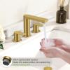 imageFORIOUS Matte Black Bathroom Faucets 3 Hole 8 Inch Widespread Bathroom Sink Faucet with Popup Drain and cUPC Supply Lines for Basin Vanity Laundry Room and RestroomBrushed Gold