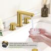 imageFORIOUS Matte Black Bathroom Faucets 3 Hole 8 Inch Widespread Bathroom Sink Faucet with Popup Drain and cUPC Supply Lines for Basin Vanity Laundry Room and RestroomBrushed Gold