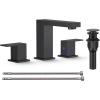 imageFORIOUS Matte Black Bathroom Faucets 3 Hole 8 Inch Widespread Bathroom Sink Faucet with Popup Drain and cUPC Supply Lines for Basin Vanity Laundry Room and RestroomMatte Black