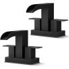 imageFORIOUS 2 Pack Square Brushed Gold Bathroom Faucets 3 Hole Waterfall 8 Inch Widespread Bathroom Sink Faucet with Metal Popup Drain and Supply Lines Two Handles for Vanity Lavatory RestroomMatte Black 2