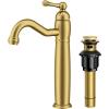 imageFORIOUS Farmhouse Antique Brass Bathroom Faucet Brushed Gold  Single Handle One Hole Vessel Sink Faucet with 360 Swivel amp PopUp Drain