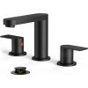 imageFORIOUS Matte Black Bathroom Faucets 3 Hole 8 Inch Widespread Bathroom Sink Faucet with Popup Drain and cUPC Supply Lines for Basin Vanity Laundry Room and RestroomMatte Black