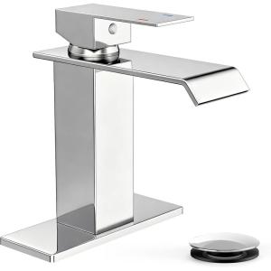 imageFORIOUS Brushed Gold Bathroom Sink Faucets 3 Hole Widespread 2 Handles Bathroom Faucet with Popup Drain and Flexible Hot and Cold Water Hoses Suitable for Vanity RV Restroom 2 PackChrome