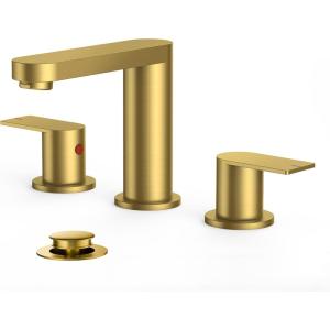 imageFORIOUS Matte Black Bathroom Faucets 3 Hole 8 Inch Widespread Bathroom Sink Faucet with Popup Drain and cUPC Supply Lines for Basin Vanity Laundry Room and RestroomBrushed Gold