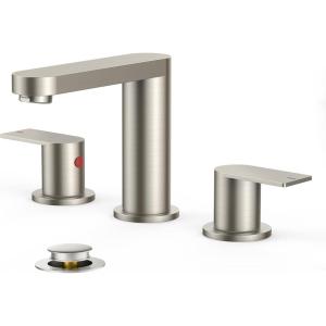 imageFORIOUS Matte Black Bathroom Faucets 3 Hole 8 Inch Widespread Bathroom Sink Faucet with Popup Drain and cUPC Supply Lines for Basin Vanity Laundry Room and RestroomStainless Steel