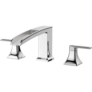 imageFORIOUS Waterfall Black Bathtub Faucet Set 3 Hole 2 Handle Deck Mount Roman Tub Faucet Widespread with PreInstalled Water Hose for Garden BathtubChrome