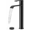imageFORIOUS Black Bathroom Vessel Sink Faucet One Hole with Pop up Drain and 24 Inch CUPC Supply Hose Waterfall Single Handle Matte Black Bathroom Faucet 1 Hole RV Tall Basin Sink TapMatte Black