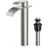 imageFORIOUS Upgrade Matte Black Bathroom Faucets 3 Hole Waterfall 8 Inch Widespread Bathroom Sink Faucet with Popup Drain and Supply Lines Two Handles for Vanity Farmhouse School SinkStainless Steel