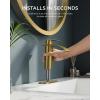 imageFORIOUS Upgrade Matte Black Bathroom Faucets 3 Hole Waterfall 8 Inch Widespread Bathroom Sink Faucet with Popup Drain and Supply Lines Two Handles for Vanity Farmhouse School SinkBrushed Gold