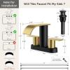 imageFORIOUS Upgrade Matte Black Bathroom Faucets 3 Hole Waterfall 8 Inch Widespread Bathroom Sink Faucet with Popup Drain and Supply Lines Two Handles for Vanity Farmhouse School SinkBlack and Gold