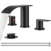 imageFORIOUS Upgrade Matte Black Bathroom Faucets 3 Hole Waterfall 8 Inch Widespread Bathroom Sink Faucet with Popup Drain and Supply Lines Two Handles for Vanity Farmhouse School SinkMatte Black