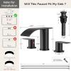 imageFORIOUS Upgrade Matte Black Bathroom Faucets 3 Hole Waterfall 8 Inch Widespread Bathroom Sink Faucet with Popup Drain and Supply Lines Two Handles for Vanity Farmhouse School SinkMatte Black