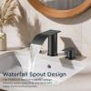imageFORIOUS Upgrade Matte Black Bathroom Faucets 3 Hole Waterfall 8 Inch Widespread Bathroom Sink Faucet with Popup Drain and Supply Lines Two Handles for Vanity Farmhouse School SinkMatte Black
