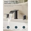 imageFORIOUS Upgrade Matte Black Bathroom Faucets 3 Hole Waterfall 8 Inch Widespread Bathroom Sink Faucet with Popup Drain and Supply Lines Two Handles for Vanity Farmhouse School SinkBlack and Stainless Steel