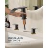imageFORIOUS Upgrade Matte Black Bathroom Faucets 3 Hole Waterfall 8 Inch Widespread Bathroom Sink Faucet with Popup Drain and Supply Lines Two Handles for Vanity Farmhouse School SinkBlack and Gold