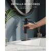 imageFORIOUS Upgrade Matte Black Bathroom Faucets 3 Hole Waterfall 8 Inch Widespread Bathroom Sink Faucet with Popup Drain and Supply Lines Two Handles for Vanity Farmhouse School SinkMatte Black