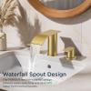 imageFORIOUS Upgrade Matte Black Bathroom Faucets 3 Hole Waterfall 8 Inch Widespread Bathroom Sink Faucet with Popup Drain and Supply Lines Two Handles for Vanity Farmhouse School SinkBrushed Gold