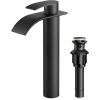 imageFORIOUS Upgrade Matte Black Bathroom Faucets 3 Hole Waterfall 8 Inch Widespread Bathroom Sink Faucet with Popup Drain and Supply Lines Two Handles for Vanity Farmhouse School SinkMatte Black