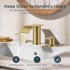 imageFORIOUS Upgrade Matte Black Bathroom Faucets 3 Hole Waterfall 8 Inch Widespread Bathroom Sink Faucet with Popup Drain and Supply Lines Two Handles for Vanity Farmhouse School SinkBrushed Gold