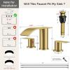 imageFORIOUS Upgrade Matte Black Bathroom Faucets 3 Hole Waterfall 8 Inch Widespread Bathroom Sink Faucet with Popup Drain and Supply Lines Two Handles for Vanity Farmhouse School SinkBrushed Gold