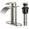 imageFORIOUS Upgrade Matte Black Bathroom Faucets 3 Hole Waterfall 8 Inch Widespread Bathroom Sink Faucet with Popup Drain and Supply Lines Two Handles for Vanity Farmhouse School SinkStainless Steel