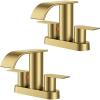 imageFORIOUS Upgrade Matte Black Bathroom Faucets 3 Hole Waterfall 8 Inch Widespread Bathroom Sink Faucet with Popup Drain and Supply Lines Two Handles for Vanity Farmhouse School SinkBrushed Gold 2