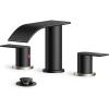 imageFORIOUS Upgrade Matte Black Bathroom Faucets 3 Hole Waterfall 8 Inch Widespread Bathroom Sink Faucet with Popup Drain and Supply Lines Two Handles for Vanity Farmhouse School SinkBlack and Stainless Steel