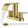 imageFORIOUS Upgrade Matte Black Bathroom Faucets 3 Hole Waterfall 8 Inch Widespread Bathroom Sink Faucet with Popup Drain and Supply Lines Two Handles for Vanity Farmhouse School SinkBrushed Gold