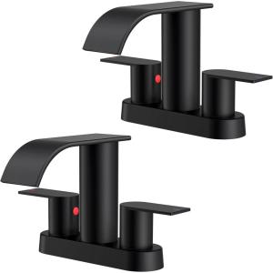 imageFORIOUS Upgrade Matte Black Bathroom Faucets 3 Hole Waterfall 8 Inch Widespread Bathroom Sink Faucet with Popup Drain and Supply Lines Two Handles for Vanity Farmhouse School SinkMatte Black 2