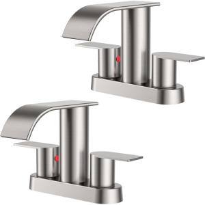 imageFORIOUS Upgrade Matte Black Bathroom Faucets 3 Hole Waterfall 8 Inch Widespread Bathroom Sink Faucet with Popup Drain and Supply Lines Two Handles for Vanity Farmhouse School SinkStainless Steel 2