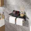 imageFORIOUS Double Toilet Paper Holder with Shelf Wall Mount Tissue Roll Holder for Bathroom 304 Stainless Steel Commercial Toilet Tissue Dispensers with Phone Shelf 1 Oil Rubbed BronzeMatte Black  Stainless Steel