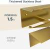imageFORIOUS Toilet Paper Holder with Shelf 304 Stainless Steel Wall Mount Commercial Toilet Paper Dispenser Double Tissue Roll Holder for Bathroom 2 Pack Brushed NickelBrushed Gold