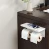 imageFORIOUS Toilet Paper Holder with Shelf Marble Wall Mount Tissue Roll Holder for Bathroom Washroom 304 Stainless Steel Double Commercial Toilet Tissue Dispensers with Phone Shelf Matte BlackWhite