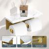 imageFORIOUS Toilet Paper Holder with Shelf Marble Wall Mount Tissue Roll Holder for Bathroom Washroom 304 Stainless Steel Double Commercial Toilet Tissue Dispensers with Phone Shelf Matte BlackBrushed Gold