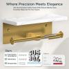 imageFORIOUS Toilet Paper Holder with Shelf Marble Wall Mount Tissue Roll Holder for Bathroom Washroom 304 Stainless Steel Double Commercial Toilet Tissue Dispensers with Phone Shelf Matte BlackBrushed Gold