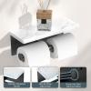 imageFORIOUS Toilet Paper Holder with Shelf Marble Wall Mount Tissue Roll Holder for Bathroom Washroom 304 Stainless Steel Double Commercial Toilet Tissue Dispensers with Phone Shelf Matte BlackMatte Black