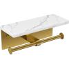 imageFORIOUS Toilet Paper Holder with Shelf Marble Wall Mount Tissue Roll Holder for Bathroom Washroom 304 Stainless Steel Double Commercial Toilet Tissue Dispensers with Phone Shelf Matte BlackBrushed Gold