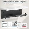 imageFORIOUS Toilet Paper Holder with Shelf Marble Wall Mount Tissue Roll Holder for Bathroom Washroom 304 Stainless Steel Double Commercial Toilet Tissue Dispensers with Phone Shelf Matte BlackMatte Black