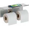 imageFORIOUS Toilet Paper Holder with Shelf 304 Stainless Steel Wall Mount Commercial Toilet Paper Dispenser Double Tissue Roll Holder for Bathroom 2 Pack Brushed NickelChrome
